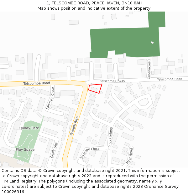 1, TELSCOMBE ROAD, PEACEHAVEN, BN10 8AH: Location map and indicative extent of plot