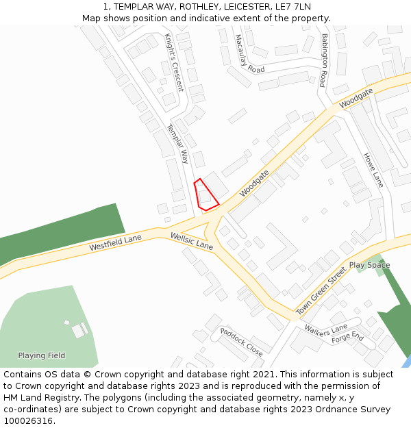 1, TEMPLAR WAY, ROTHLEY, LEICESTER, LE7 7LN: Location map and indicative extent of plot