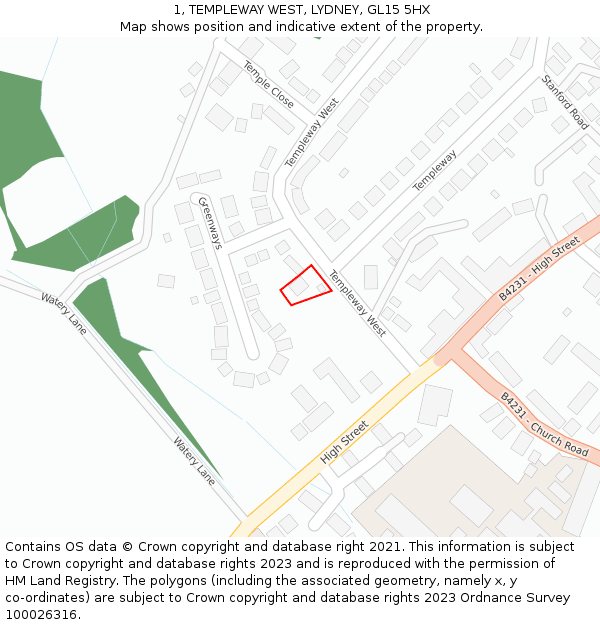 1, TEMPLEWAY WEST, LYDNEY, GL15 5HX: Location map and indicative extent of plot