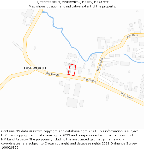 1, TENTERFIELD, DISEWORTH, DERBY, DE74 2TT: Location map and indicative extent of plot