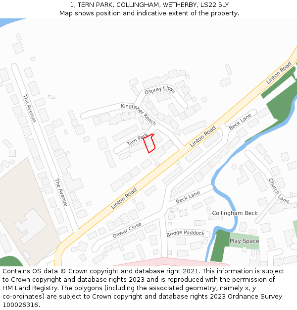 1, TERN PARK, COLLINGHAM, WETHERBY, LS22 5LY: Location map and indicative extent of plot