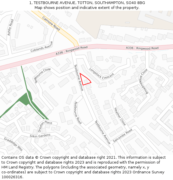 1, TESTBOURNE AVENUE, TOTTON, SOUTHAMPTON, SO40 8BG: Location map and indicative extent of plot