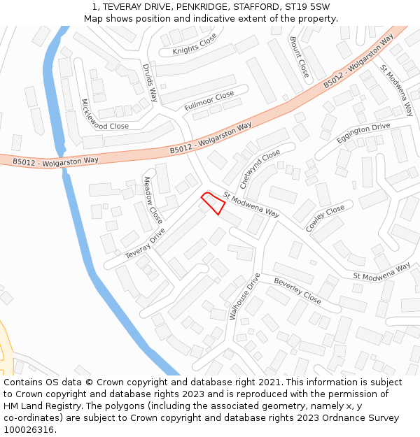 1, TEVERAY DRIVE, PENKRIDGE, STAFFORD, ST19 5SW: Location map and indicative extent of plot