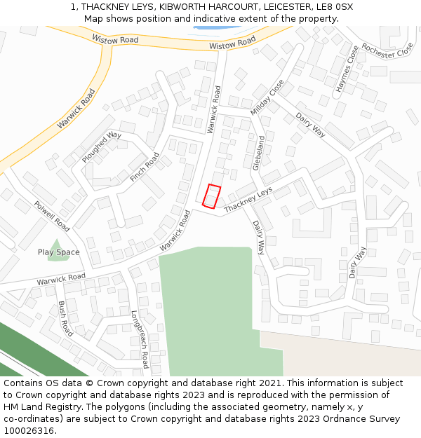 1, THACKNEY LEYS, KIBWORTH HARCOURT, LEICESTER, LE8 0SX: Location map and indicative extent of plot