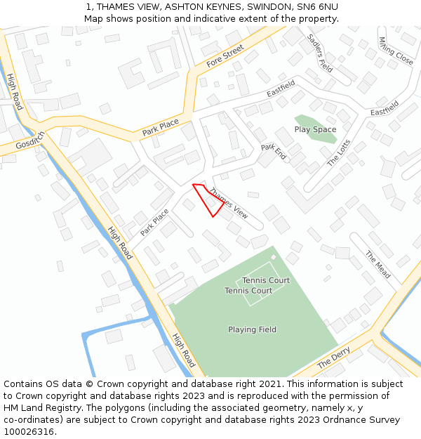 1, THAMES VIEW, ASHTON KEYNES, SWINDON, SN6 6NU: Location map and indicative extent of plot