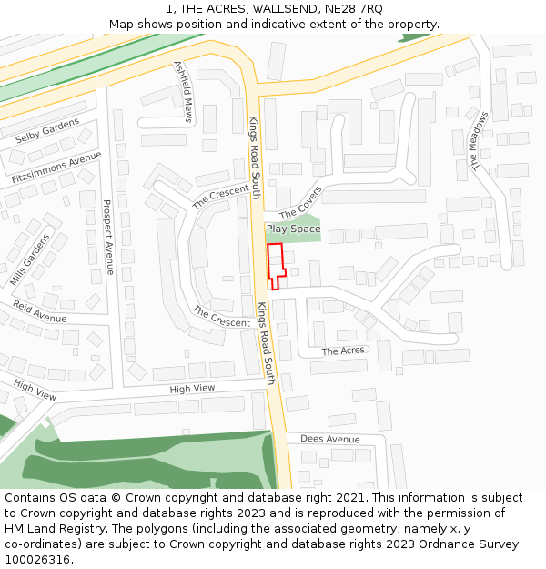 1, THE ACRES, WALLSEND, NE28 7RQ: Location map and indicative extent of plot