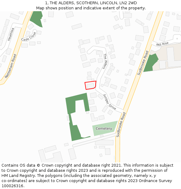 1, THE ALDERS, SCOTHERN, LINCOLN, LN2 2WD: Location map and indicative extent of plot