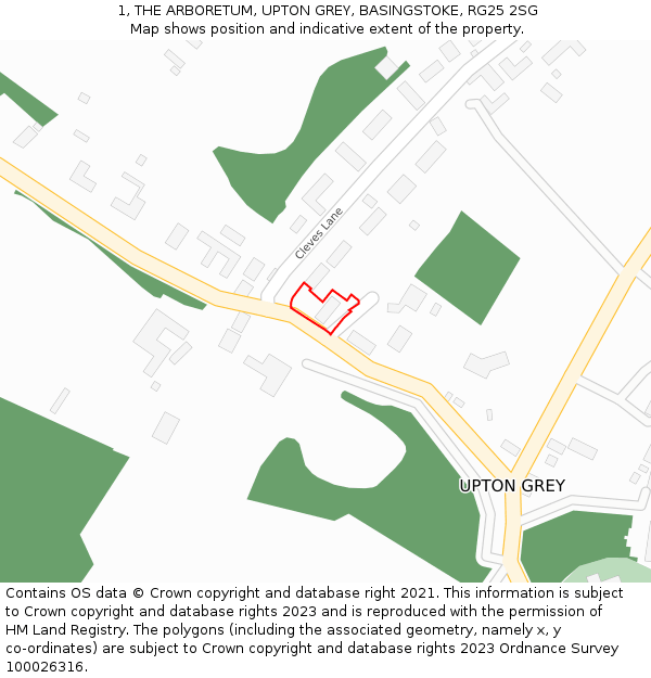 1, THE ARBORETUM, UPTON GREY, BASINGSTOKE, RG25 2SG: Location map and indicative extent of plot