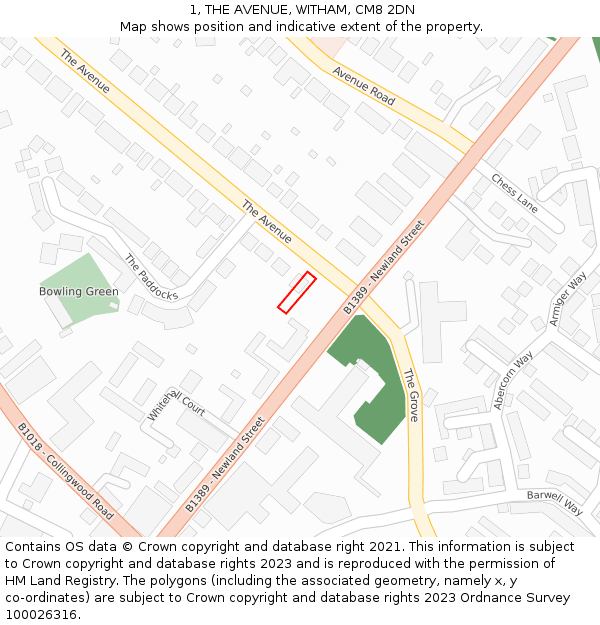 1, THE AVENUE, WITHAM, CM8 2DN: Location map and indicative extent of plot