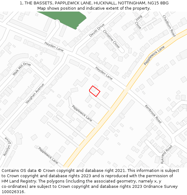 1, THE BASSETS, PAPPLEWICK LANE, HUCKNALL, NOTTINGHAM, NG15 8BG: Location map and indicative extent of plot