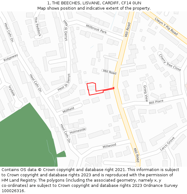 1, THE BEECHES, LISVANE, CARDIFF, CF14 0UN: Location map and indicative extent of plot