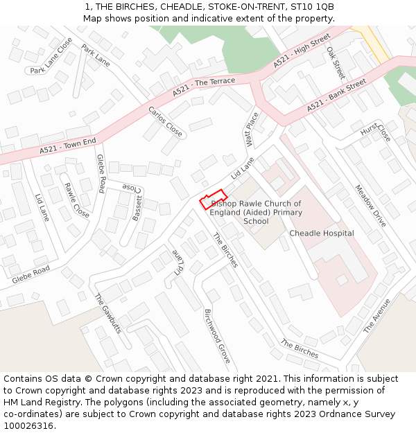 1, THE BIRCHES, CHEADLE, STOKE-ON-TRENT, ST10 1QB: Location map and indicative extent of plot