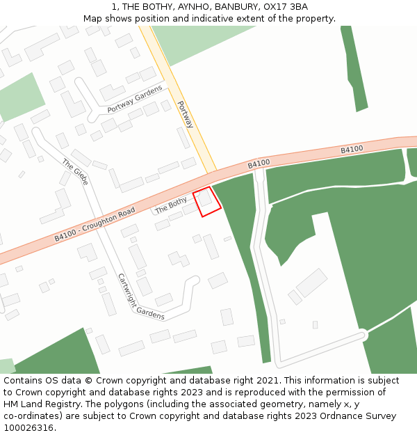 1, THE BOTHY, AYNHO, BANBURY, OX17 3BA: Location map and indicative extent of plot