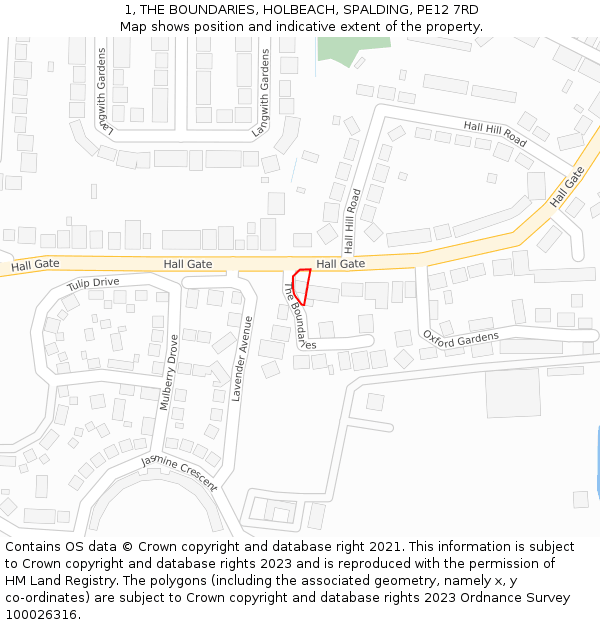 1, THE BOUNDARIES, HOLBEACH, SPALDING, PE12 7RD: Location map and indicative extent of plot