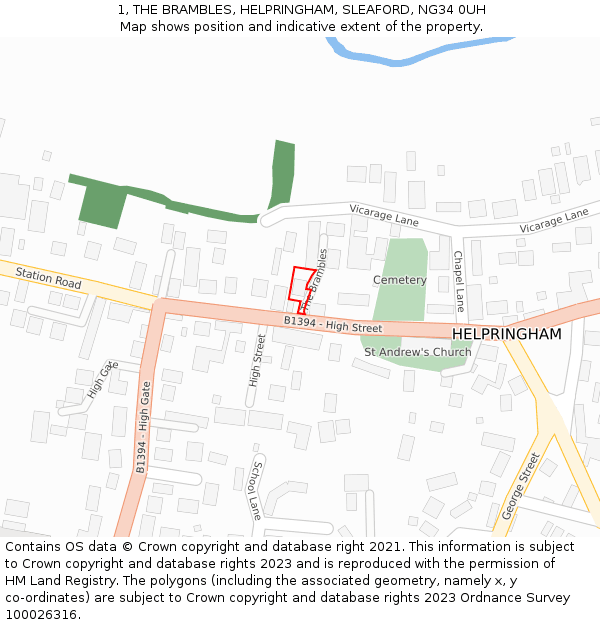 1, THE BRAMBLES, HELPRINGHAM, SLEAFORD, NG34 0UH: Location map and indicative extent of plot