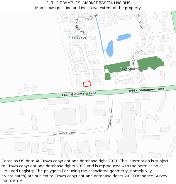 1, THE BRAMBLES, MARKET RASEN, LN8 3NS: Location map and indicative extent of plot