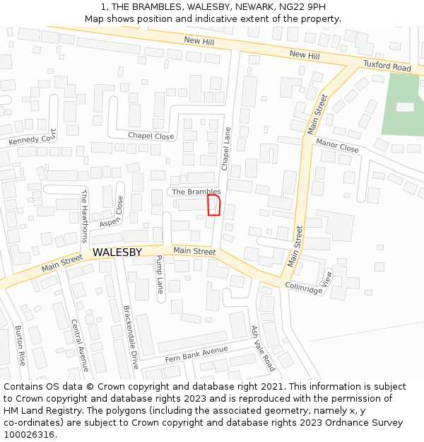 1, THE BRAMBLES, WALESBY, NEWARK, NG22 9PH: Location map and indicative extent of plot