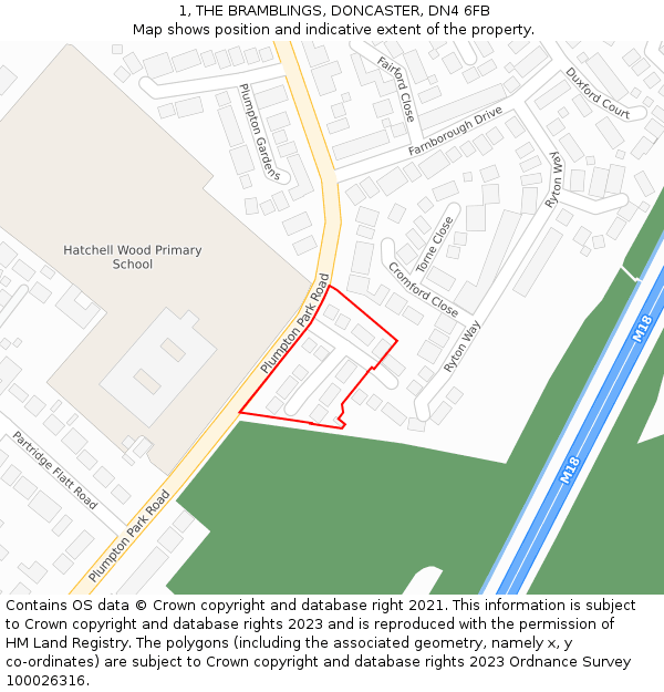 1, THE BRAMBLINGS, DONCASTER, DN4 6FB: Location map and indicative extent of plot