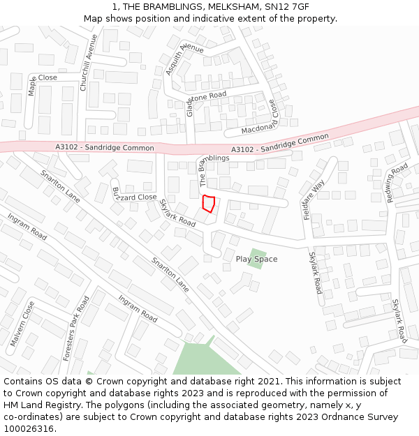 1, THE BRAMBLINGS, MELKSHAM, SN12 7GF: Location map and indicative extent of plot