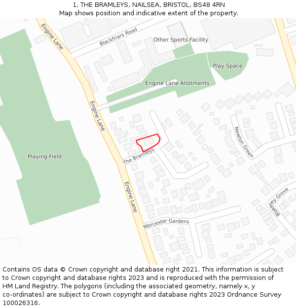 1, THE BRAMLEYS, NAILSEA, BRISTOL, BS48 4RN: Location map and indicative extent of plot