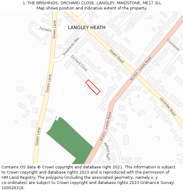 1, THE BRISHINGS, ORCHARD CLOSE, LANGLEY, MAIDSTONE, ME17 3LL: Location map and indicative extent of plot