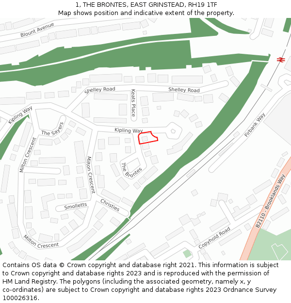 1, THE BRONTES, EAST GRINSTEAD, RH19 1TF: Location map and indicative extent of plot