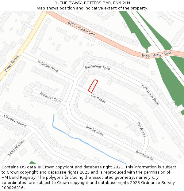 1, THE BYWAY, POTTERS BAR, EN6 2LN: Location map and indicative extent of plot