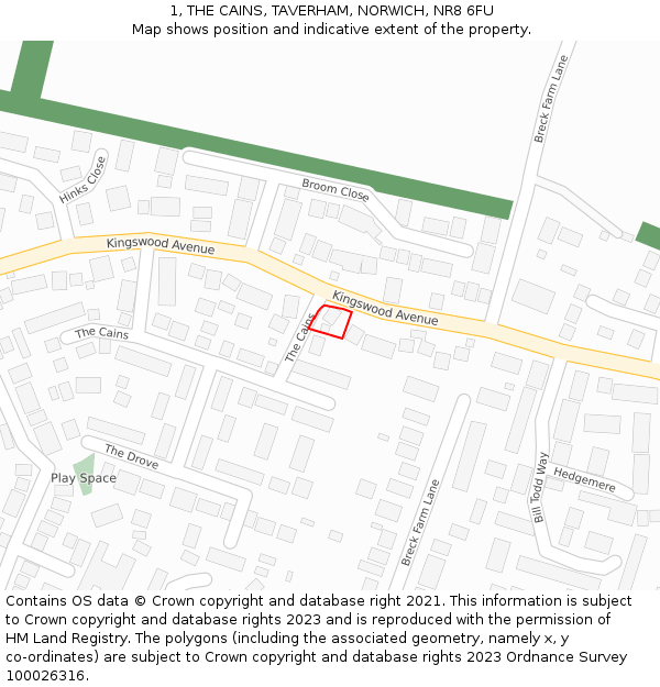 1, THE CAINS, TAVERHAM, NORWICH, NR8 6FU: Location map and indicative extent of plot