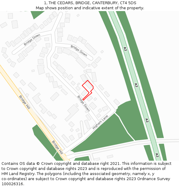 1, THE CEDARS, BRIDGE, CANTERBURY, CT4 5DS: Location map and indicative extent of plot