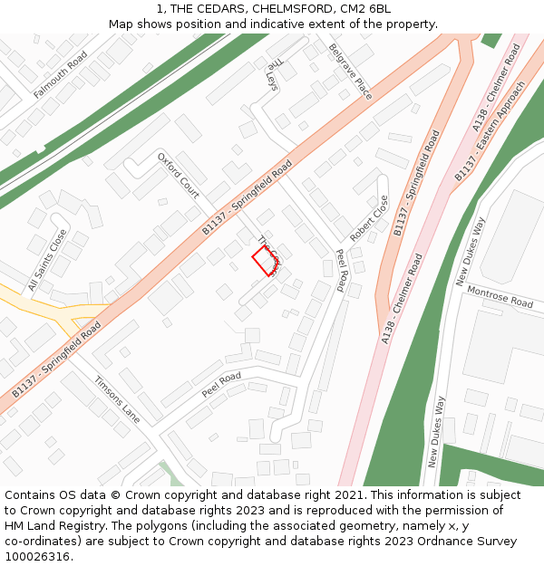 1, THE CEDARS, CHELMSFORD, CM2 6BL: Location map and indicative extent of plot