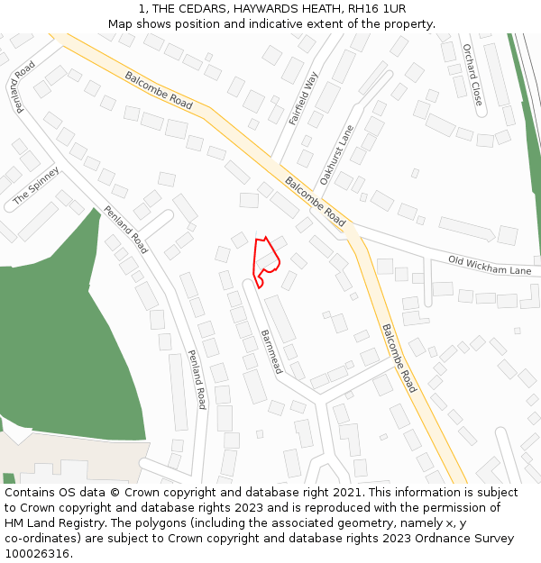 1, THE CEDARS, HAYWARDS HEATH, RH16 1UR: Location map and indicative extent of plot