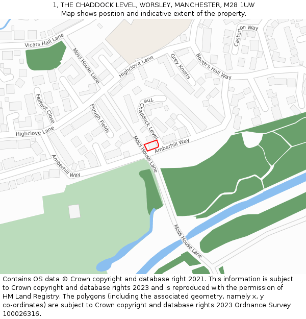 1, THE CHADDOCK LEVEL, WORSLEY, MANCHESTER, M28 1UW: Location map and indicative extent of plot