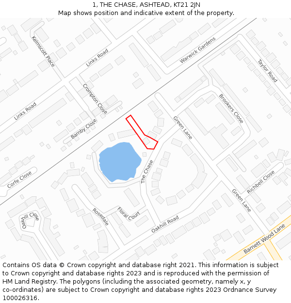 1, THE CHASE, ASHTEAD, KT21 2JN: Location map and indicative extent of plot