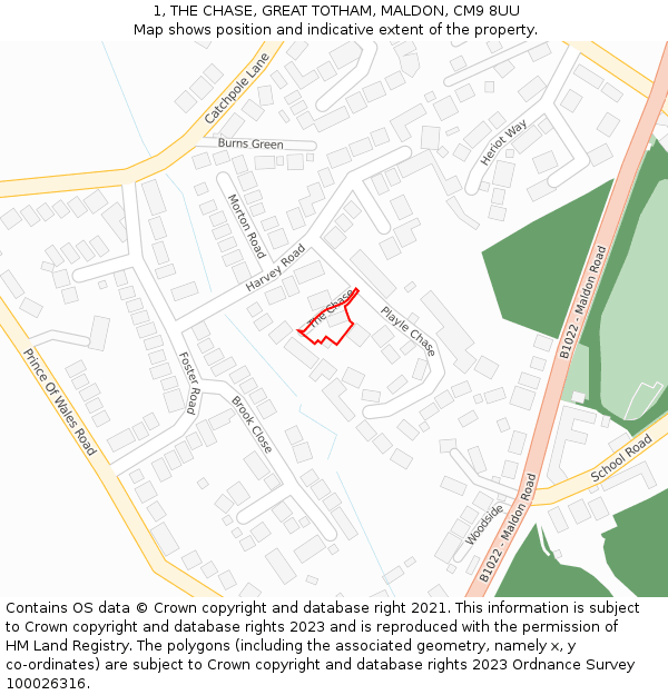 1, THE CHASE, GREAT TOTHAM, MALDON, CM9 8UU: Location map and indicative extent of plot