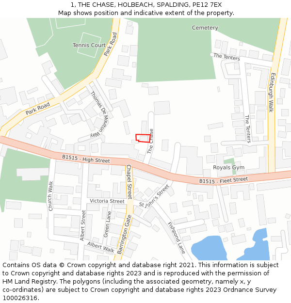 1, THE CHASE, HOLBEACH, SPALDING, PE12 7EX: Location map and indicative extent of plot
