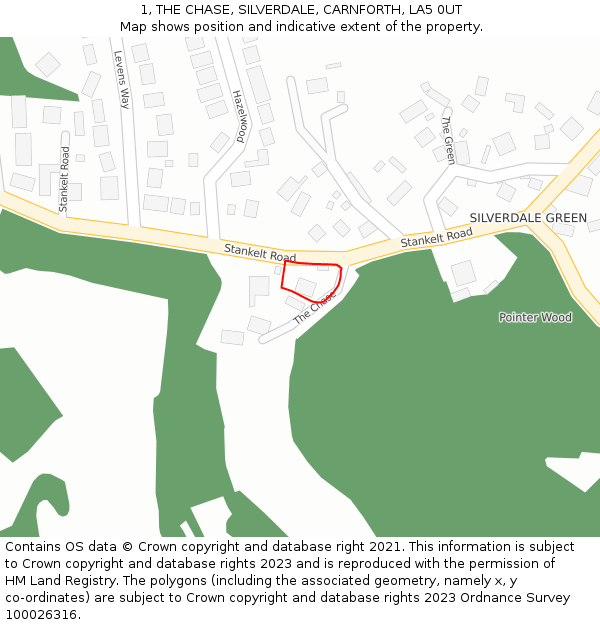 1, THE CHASE, SILVERDALE, CARNFORTH, LA5 0UT: Location map and indicative extent of plot