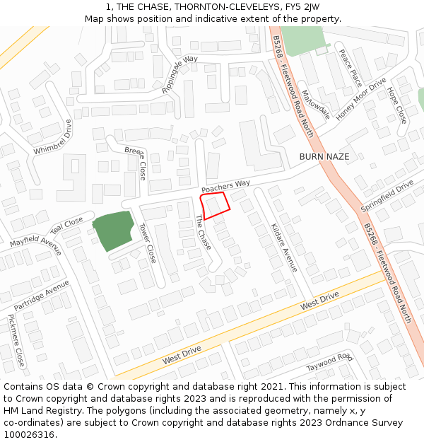 1, THE CHASE, THORNTON-CLEVELEYS, FY5 2JW: Location map and indicative extent of plot