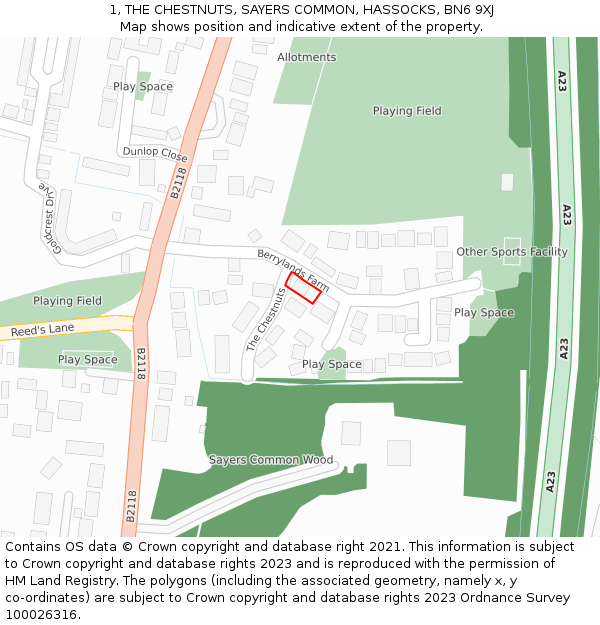 1, THE CHESTNUTS, SAYERS COMMON, HASSOCKS, BN6 9XJ: Location map and indicative extent of plot