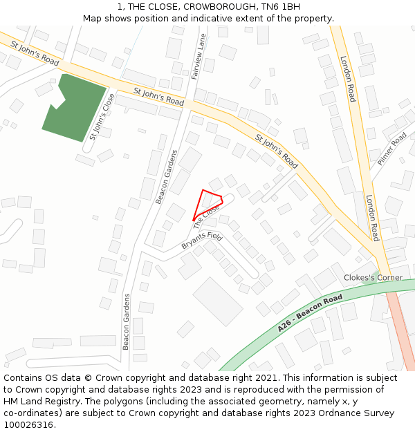 1, THE CLOSE, CROWBOROUGH, TN6 1BH: Location map and indicative extent of plot