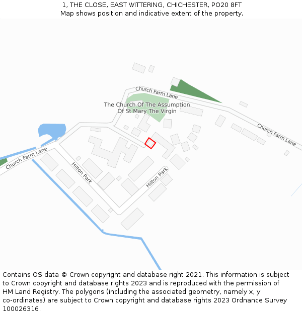 1, THE CLOSE, EAST WITTERING, CHICHESTER, PO20 8FT: Location map and indicative extent of plot