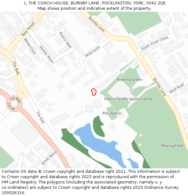 1, THE COACH HOUSE, BURNBY LANE, POCKLINGTON, YORK, YO42 2QE: Location map and indicative extent of plot