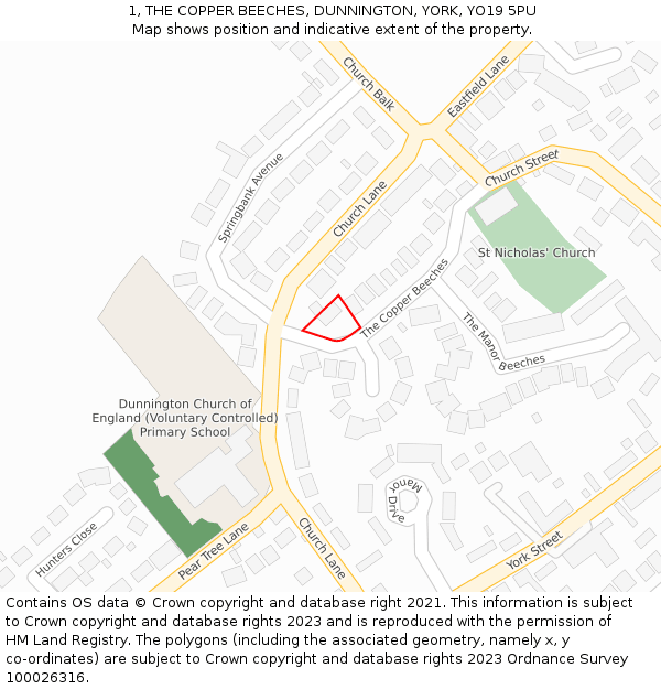 1, THE COPPER BEECHES, DUNNINGTON, YORK, YO19 5PU: Location map and indicative extent of plot