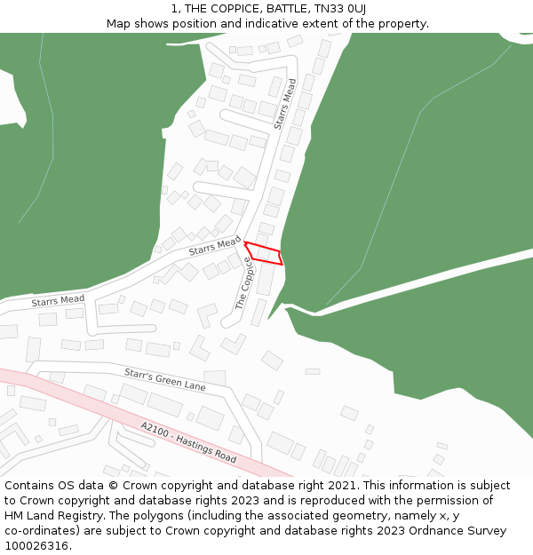 1, THE COPPICE, BATTLE, TN33 0UJ: Location map and indicative extent of plot