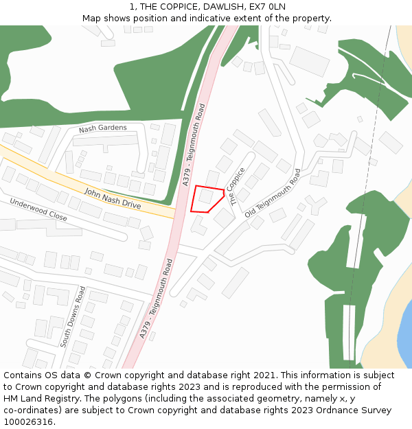 1, THE COPPICE, DAWLISH, EX7 0LN: Location map and indicative extent of plot