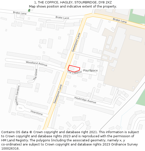 1, THE COPPICE, HAGLEY, STOURBRIDGE, DY8 2XZ: Location map and indicative extent of plot