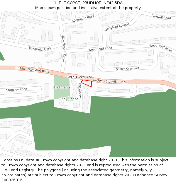 1, THE COPSE, PRUDHOE, NE42 5DA: Location map and indicative extent of plot