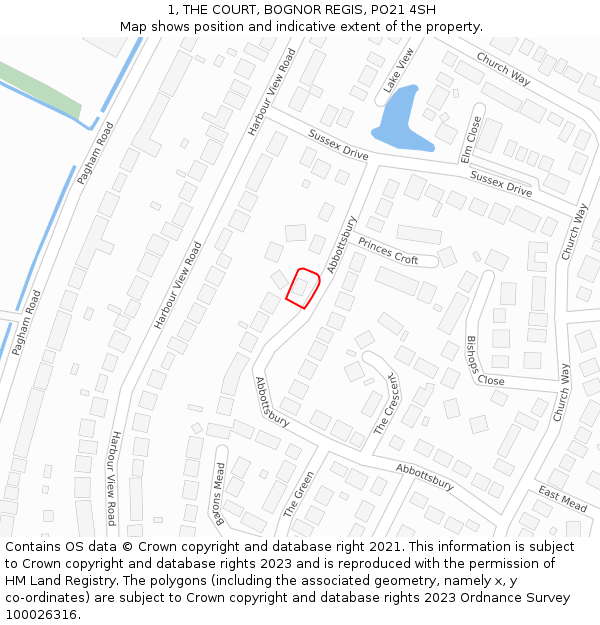 1, THE COURT, BOGNOR REGIS, PO21 4SH: Location map and indicative extent of plot