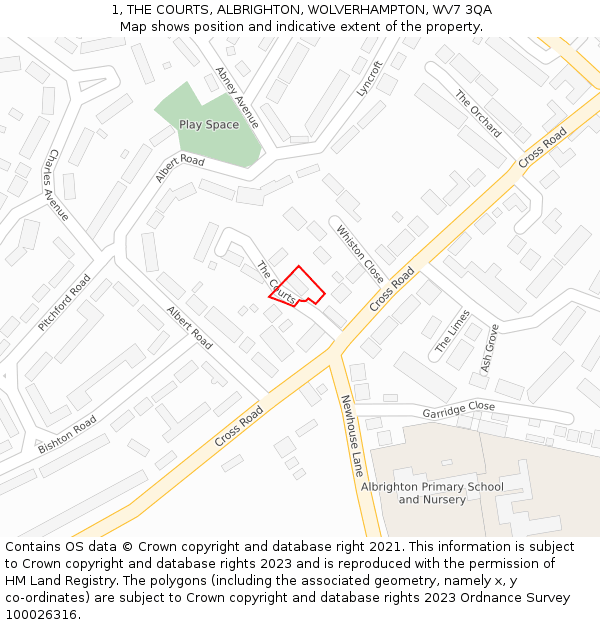 1, THE COURTS, ALBRIGHTON, WOLVERHAMPTON, WV7 3QA: Location map and indicative extent of plot