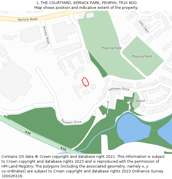 1, THE COURTYARD, KERNICK PARK, PENRYN, TR10 9DG: Location map and indicative extent of plot