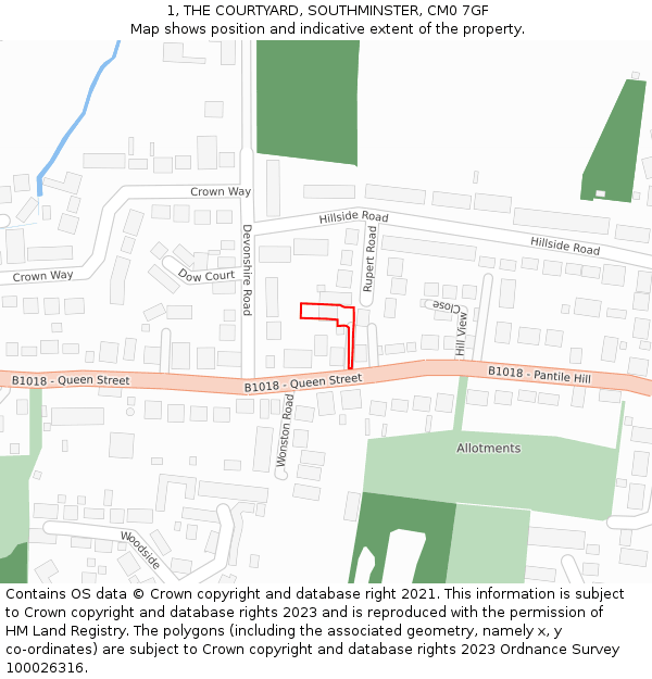 1, THE COURTYARD, SOUTHMINSTER, CM0 7GF: Location map and indicative extent of plot